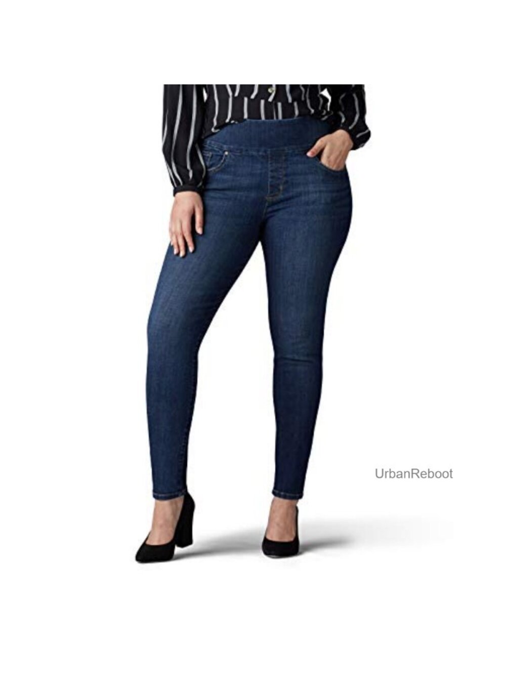 Plus Size Sculpting Slim Fit Skinny Leg Pull On Jeans Mid Rise